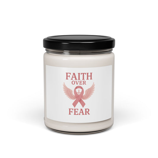 Faith Over Fear Scented Candle for Healing & Hope | 9oz Aromatherapy Gift | Inspirational Home Decor, Self-Care, Cancer Awareness