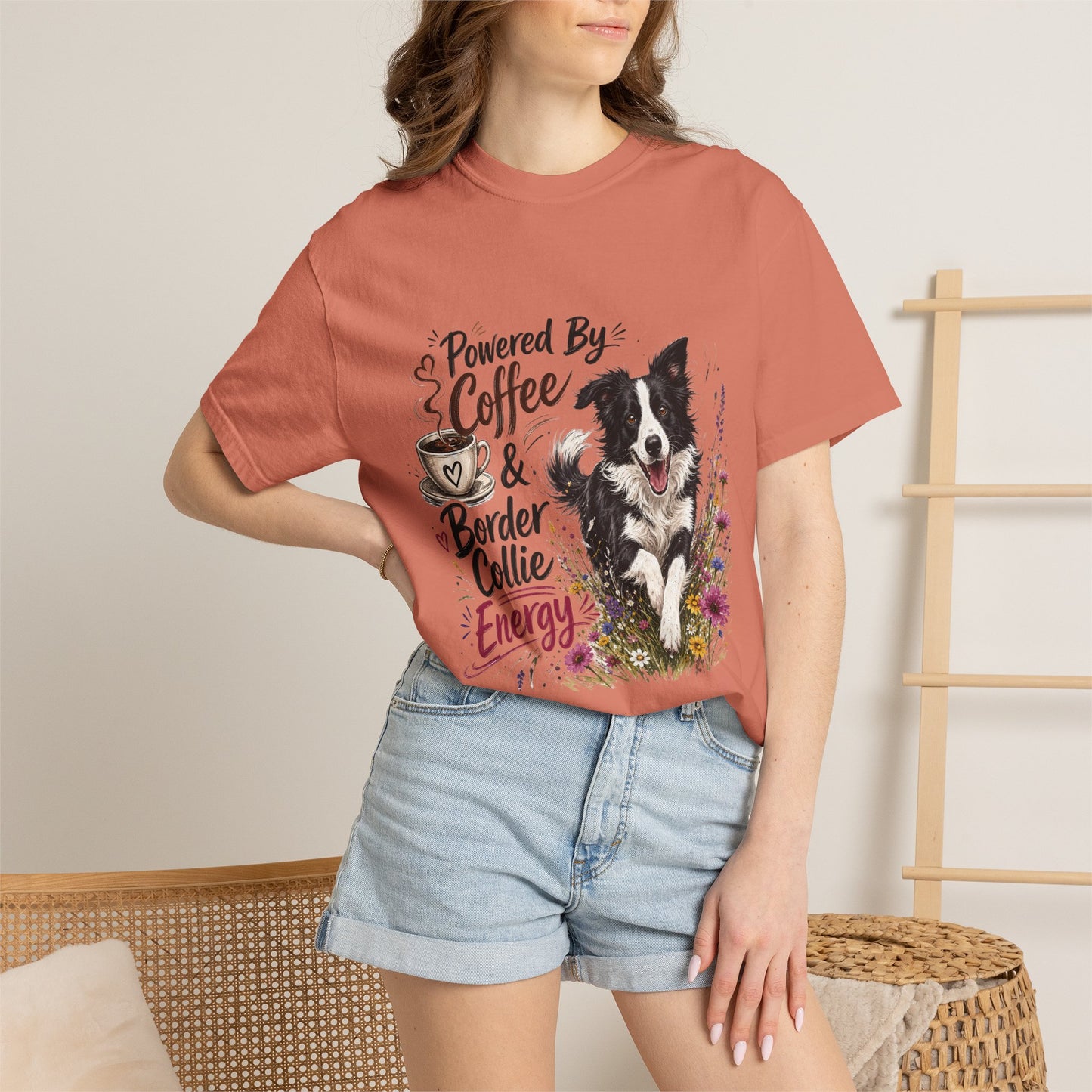 Powered by Coffee & Border Collie Energy T-Shirt | Border Collie Dog Tee