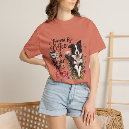 Powered by Coffee & Border Collie Energy T-Shirt | Border Collie Dog Tee