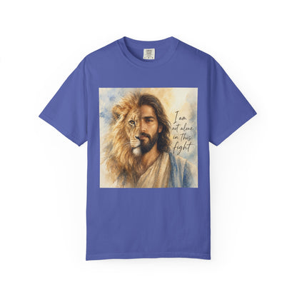 Jesus Lion Graphic T-Shirt — "I Am Not Alone in This Fight" Christian Faith Tee