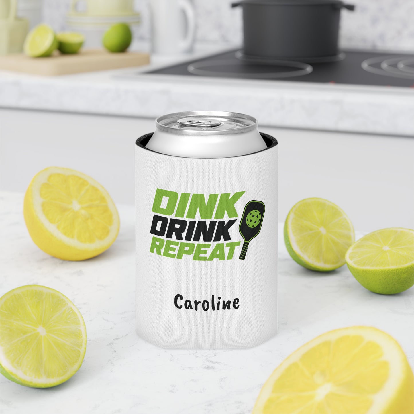 Dink Drink Repeat Can Cooler | Pickleball Paddle Graphic, Personalized Option