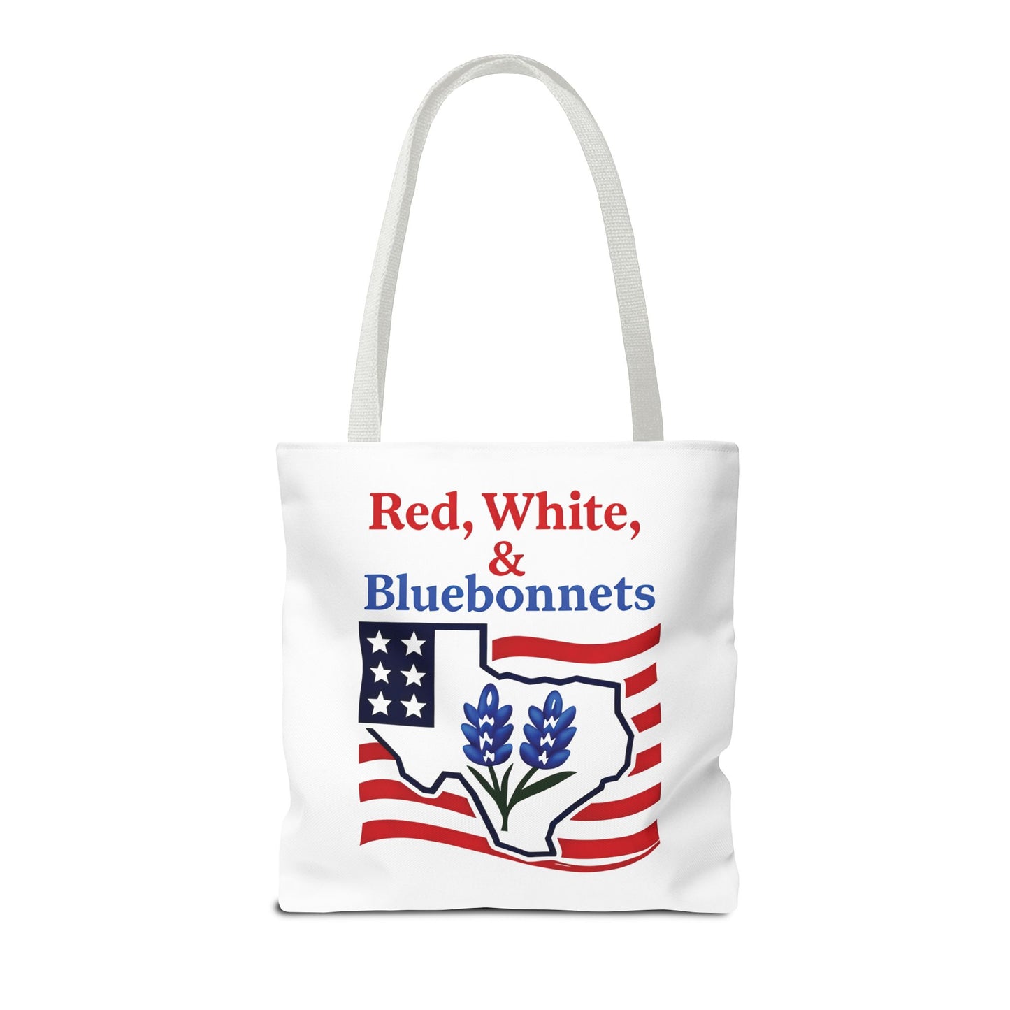Texas Patriot Tote Bag, Red White and Bluebonnets, Independence Day Accessory, Summer Travel Bag, Gift for Texans, Stylish Grocery Tote