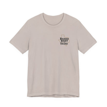 Raised Right in Texas T-Shirt | Texas Outline, Typographic Western Design