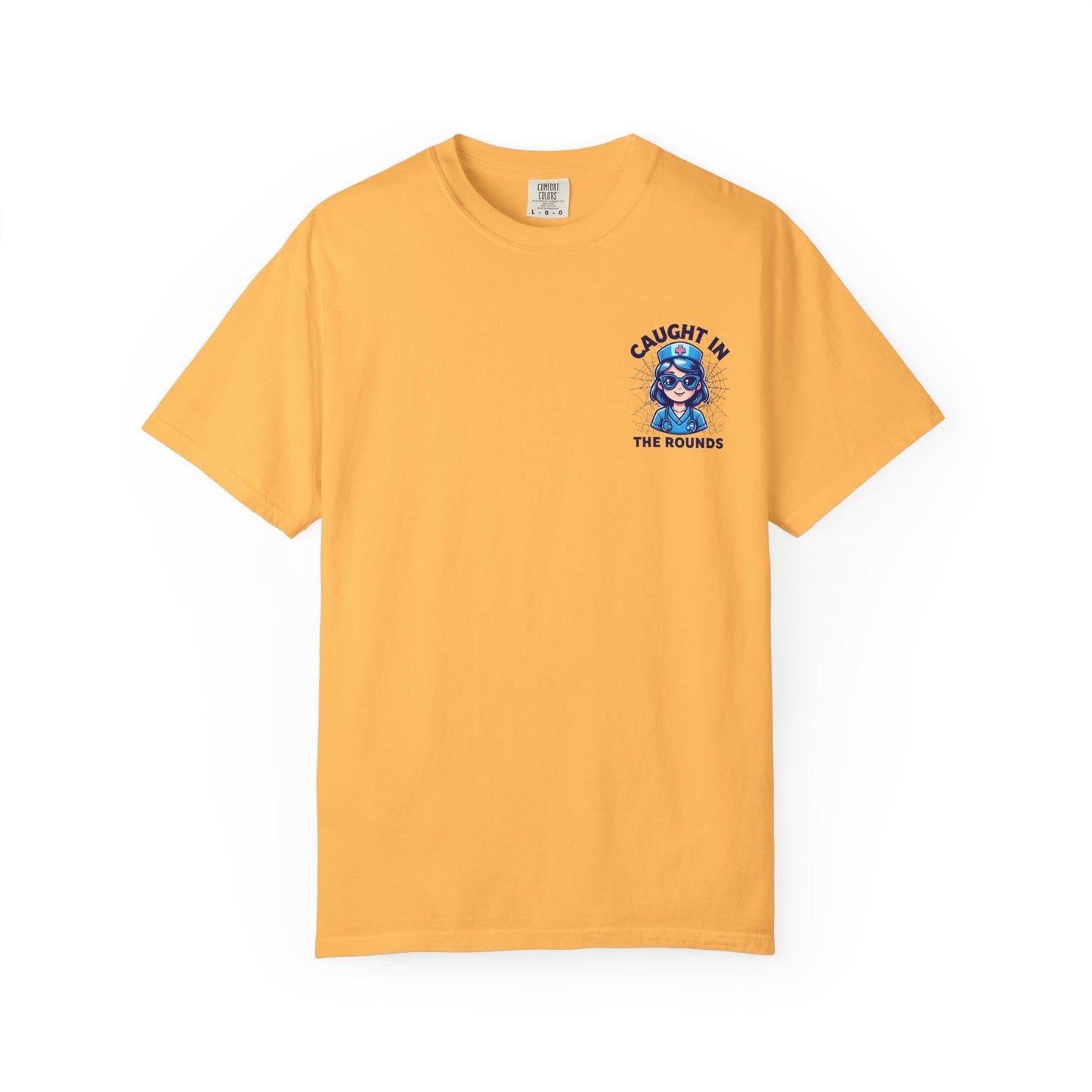 Unisex Graphic Tee - 'Caught in the Rounds', Casual Wear, Gift for Friends, Comfortable Everyday Tee, Fun Summer Shirt, Halloween Nurse