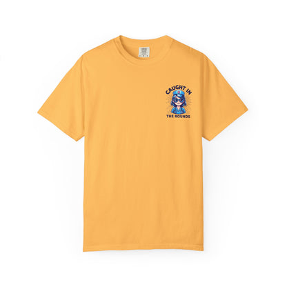 Unisex Graphic Tee - 'Caught in the Rounds', Casual Wear, Gift for Friends, Comfortable Everyday Tee, Fun Summer Shirt, Halloween Nurse