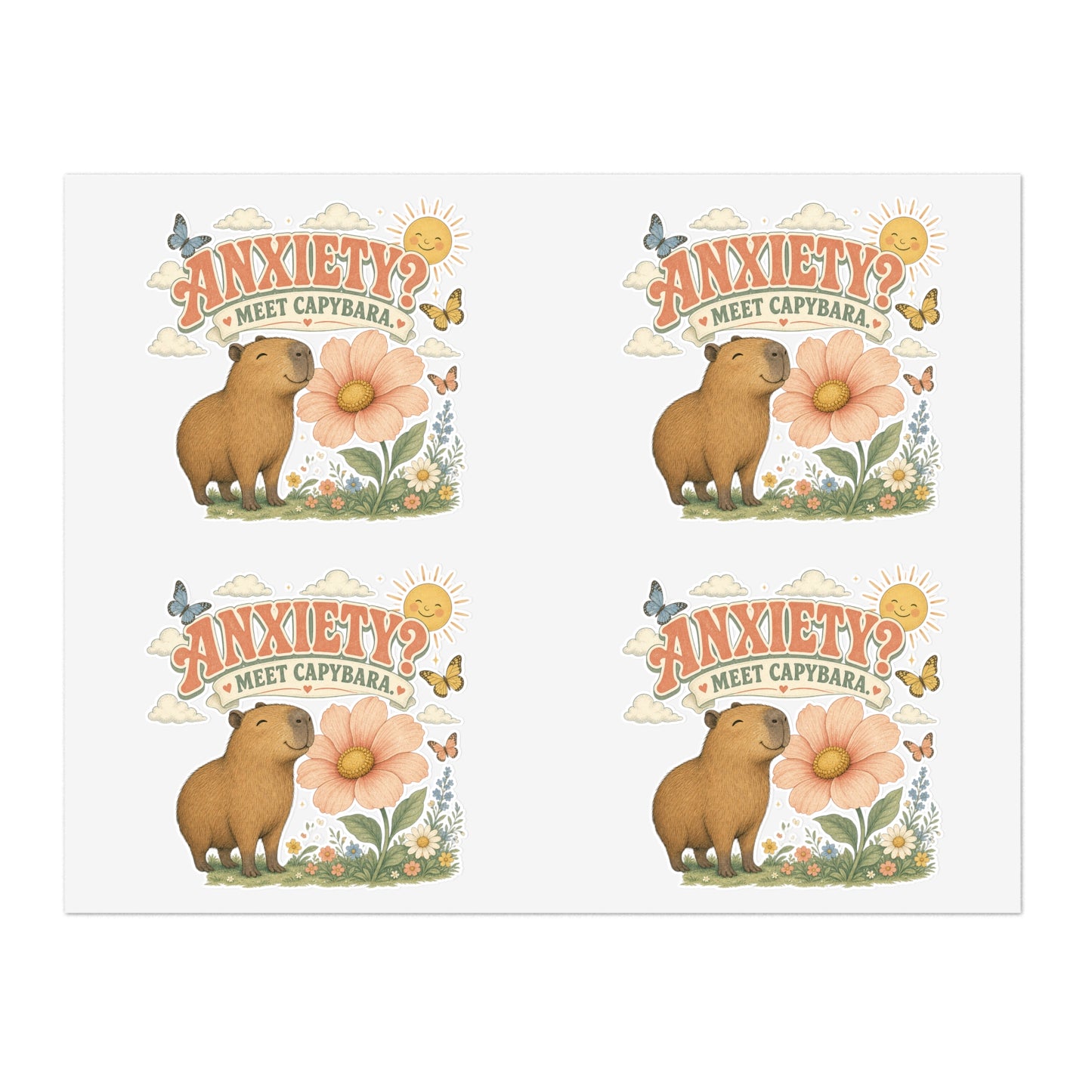 Anxiety? Meet Capybara Sticker Sheet | Cute Capybara Floral Decal