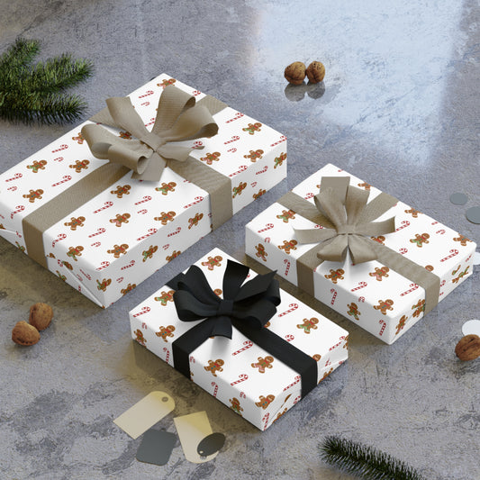Gingerbread Cookie Pattern Gift Wrapping Paper Roll | Christmas Holiday Wrap