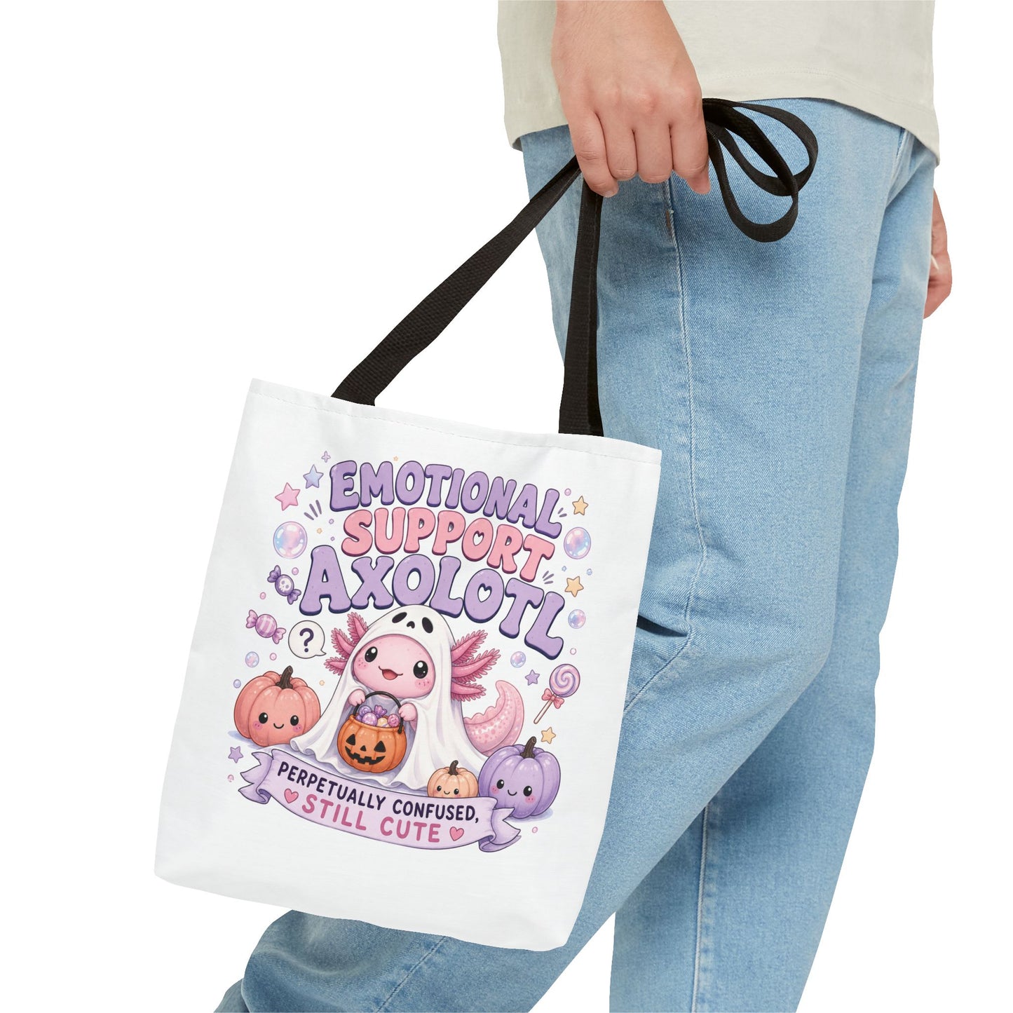 Emotional Support Axolotl Tote Bag | Cute Pastel Summerween Illustration