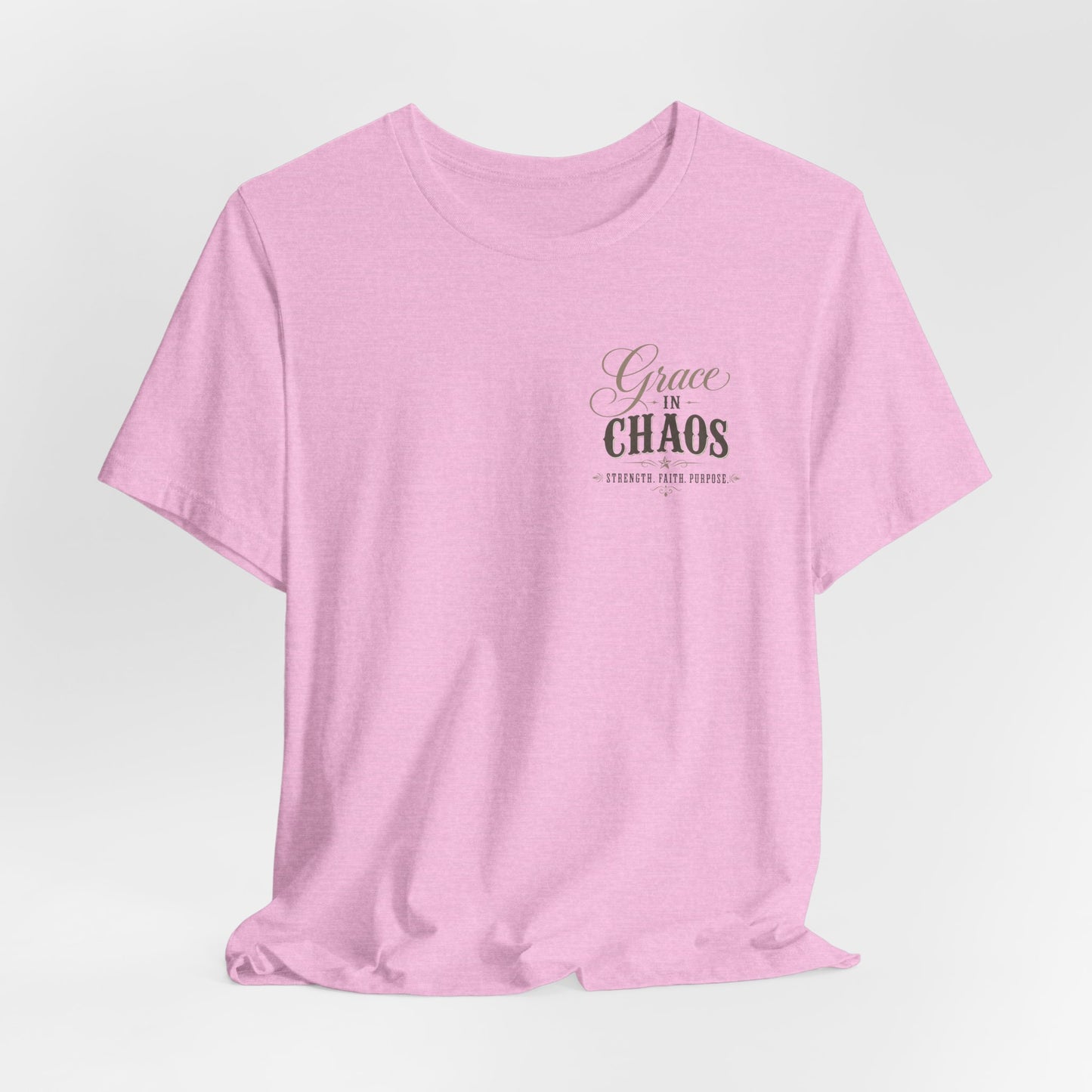 Grace in Chaos Tee | Inspirational scripture typography shirt