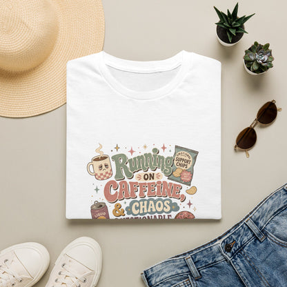 Running on Caffeine & Chaos T-Shirt | Coffee Mug Donut Illustration