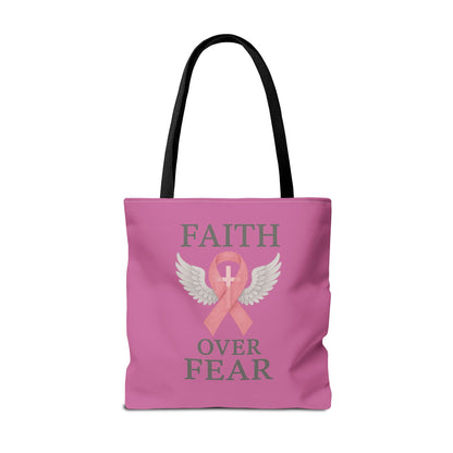 Faith Over Fear Tote Bag - Inspirational, Pink Ribbon, Breast Cancer Awareness, Motivational Gift, Everyday Use