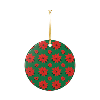 Poinsettia Pattern Ceramic Ornament | Christmas Holiday Decoration