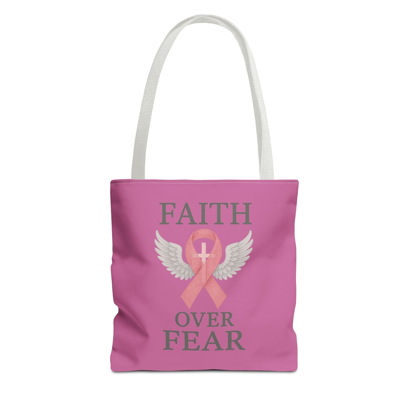 Faith Over Fear Tote Bag - Inspirational, Pink Ribbon, Breast Cancer Awareness, Motivational Gift, Everyday Use