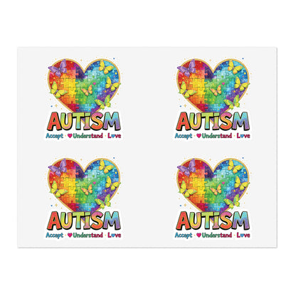 Autism Puzzle Heart Sticker Sheet | Accept Understand Love, Rainbow Awareness