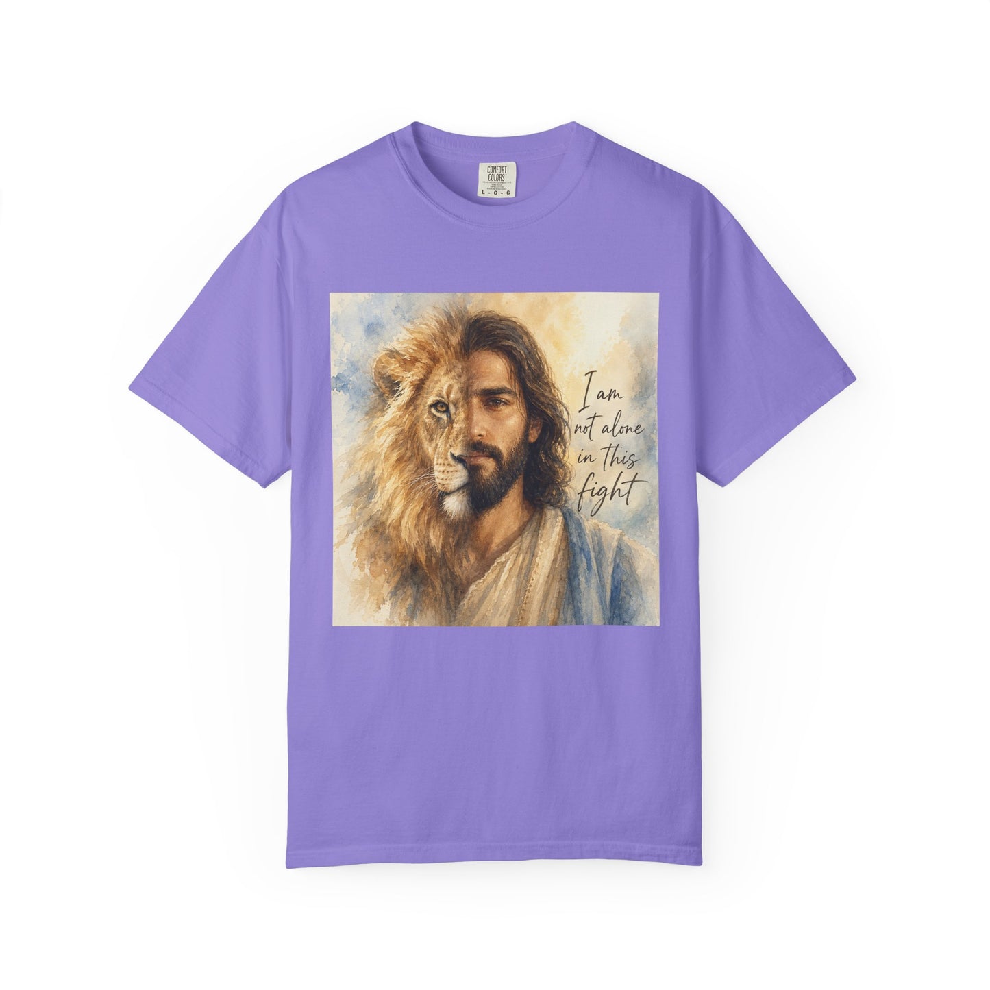 Jesus Lion Graphic T-Shirt — "I Am Not Alone in This Fight" Christian Faith Tee