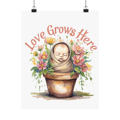 Love Grows Here Wall Art, Floral Nursery Print, Baby Shower Decor, Inspirational Poster, New Parent Gift, Home Decor, NICU Wall Art