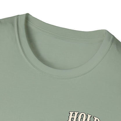 Hold Your Horses Honey T-Shirt | Retro Western Script, Chest & Back Graphic