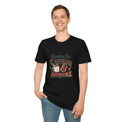 Running On Caffeine & Avoidance T-Shirt | Funny Coffee Quote Tee