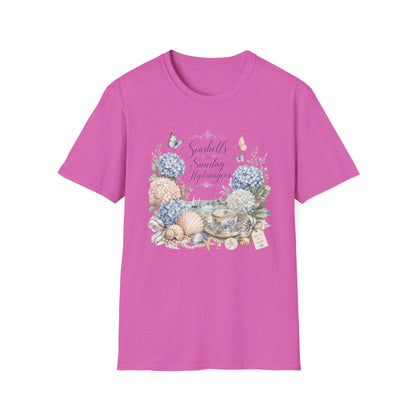 Seashells & Sunday Hydrangeas T-Shirt | Floral Coastal Cottage Shirt