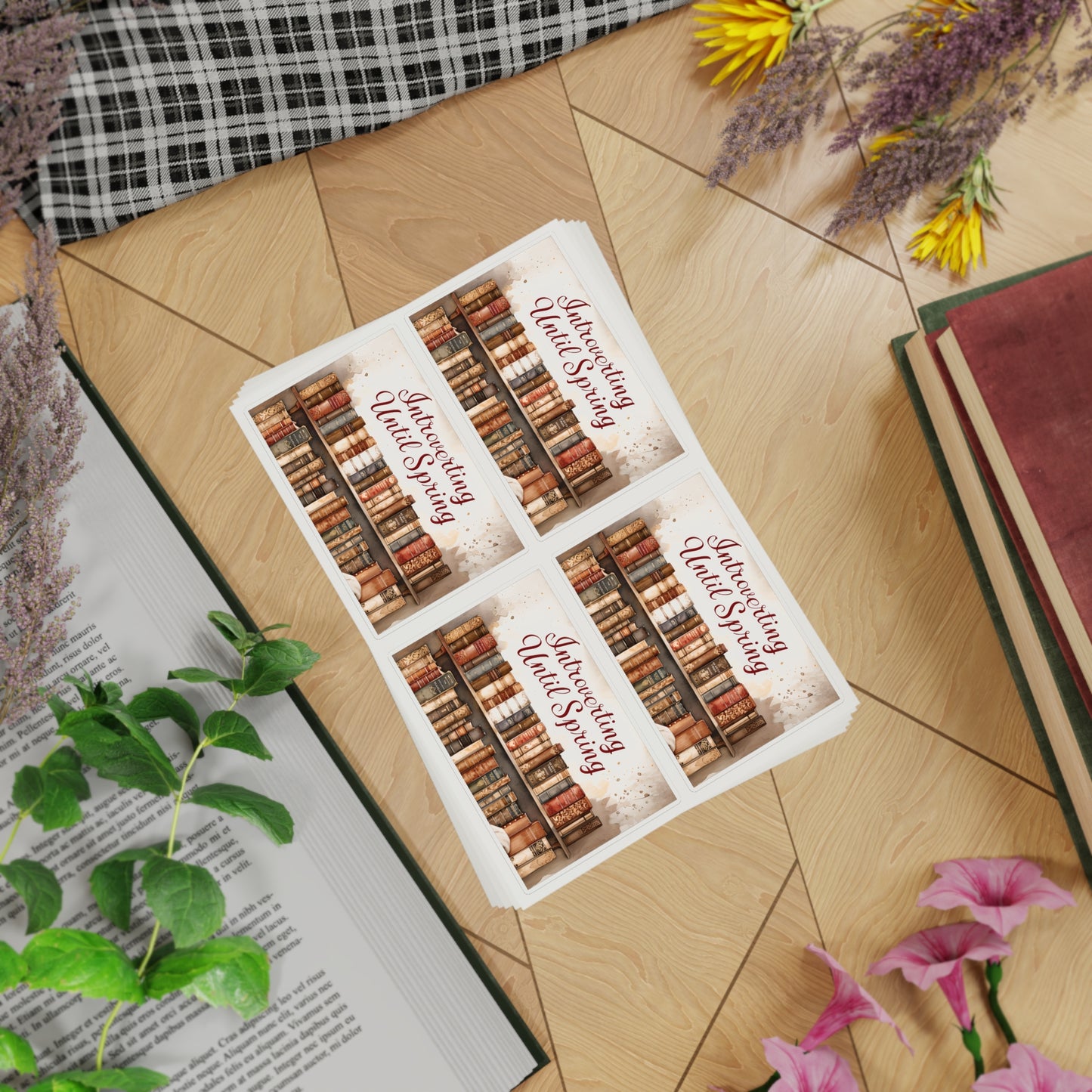 Introverting Until Spring Sticker Sheet | Vintage Bookshelf Booklover Sticker