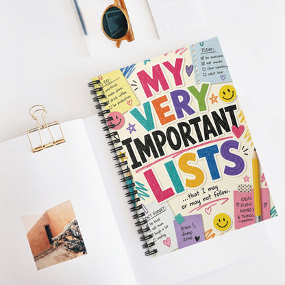 My Very Important Lists Spiral Notebook | Ruled Journal, Colorful Checklist Design