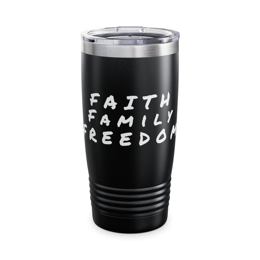 Faith, Family, Freedom Tumbler, 20oz Insulated Coffee Mug, Travel Cup, Unique Gift, Personalized Camping Tumbler
