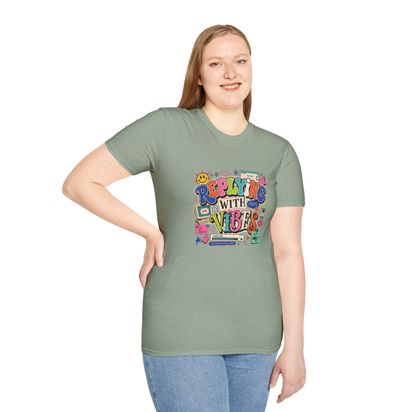 Replying With Vibes T-Shirt | Retro Colorful Typography, 90s Aesthetic
