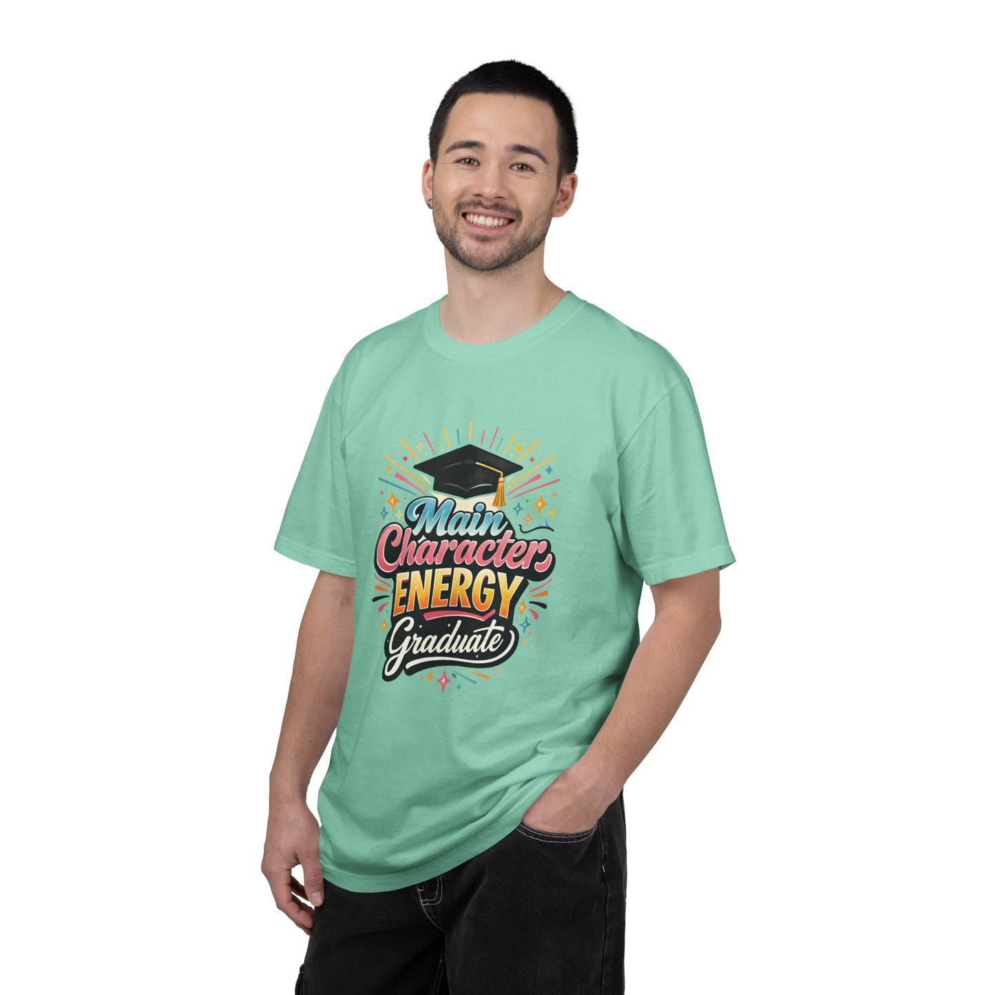 Main Character Energy Graduate T-Shirt | Graduation Cap Typography Tee