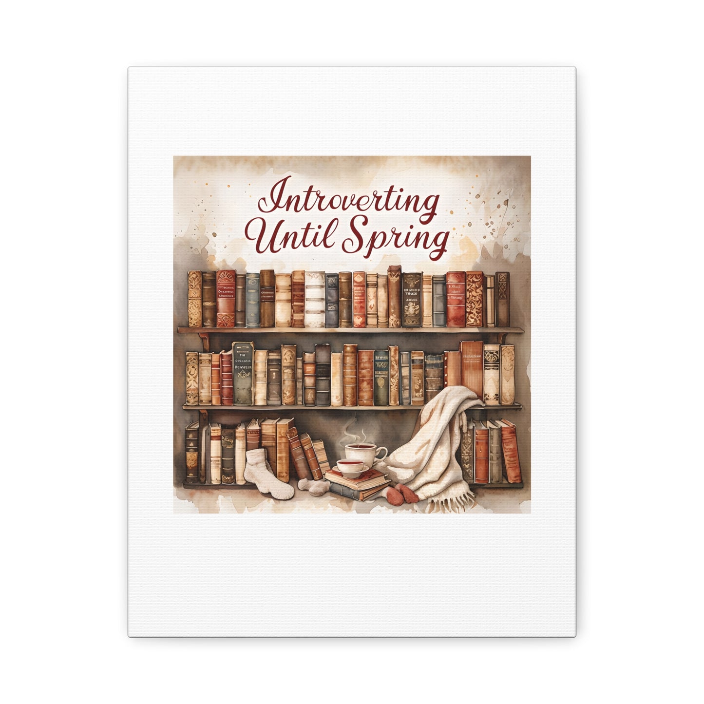 Cozy Wall Art, Introverting Until Spring Quote, Home Decor, Book Lover Gift, Spring Decor, Library Aesthetic