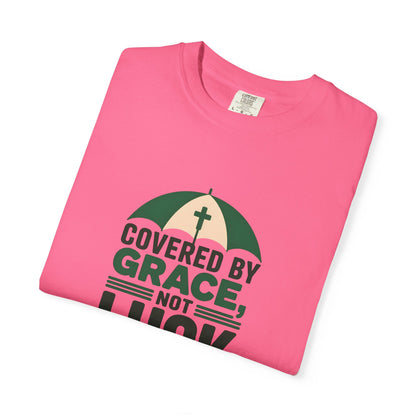 Covered by Grace Not Luck T-Shirt | Christian faith tee, cross graphic