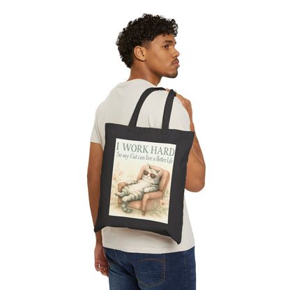 Whimsical Cat Lover Tote Bag | I Work Hard So My Cat Can Live a Better Life, Gift for Pet Owners, Animal Lover Tote, Eco-Friendly Bag, [...]