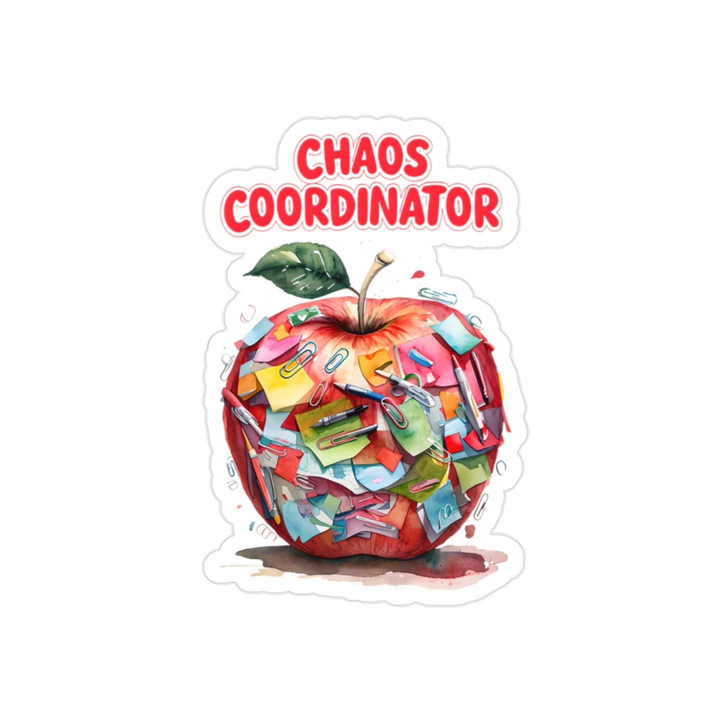 Chaos Coordinator Die-Cut Outdoor Sticker - Fun Apple Design for Organizers, Journals, Laptops, Water Bottles, Gifts, Teacher Gift