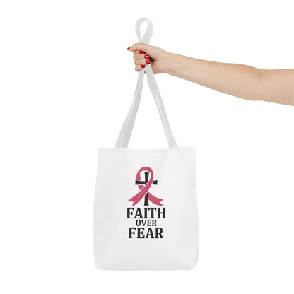 Faith Over Fear Tote Bag, Inspirational Gift for Cancer Awareness, Motivational Tote, Breast Cancer Support, Daily Use Bag