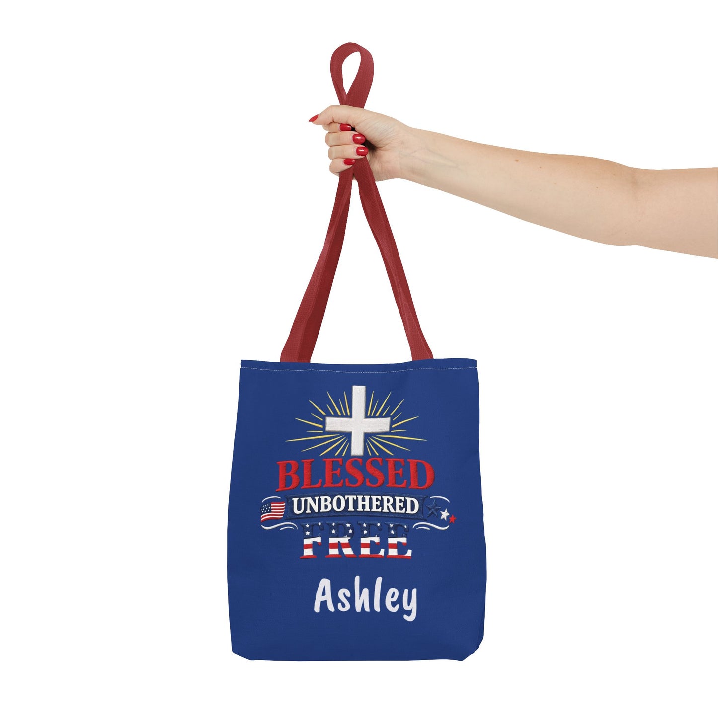 Blessed Unbothered Free Cross tote bag | patriotic faith design