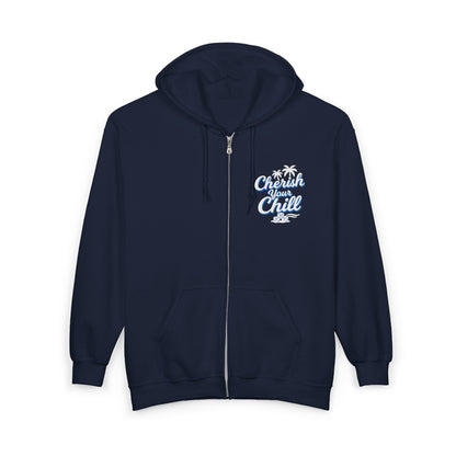 Cherish Your Chill Hoodie | Zip-Up Sweatshirt with Palm Tree Design