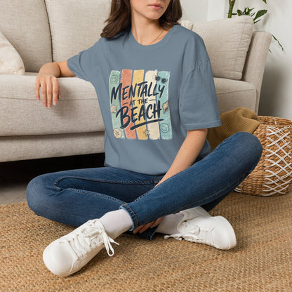 Mentally at the Beach T-Shirt | Retro Stripes, Sunglasses & Seashells