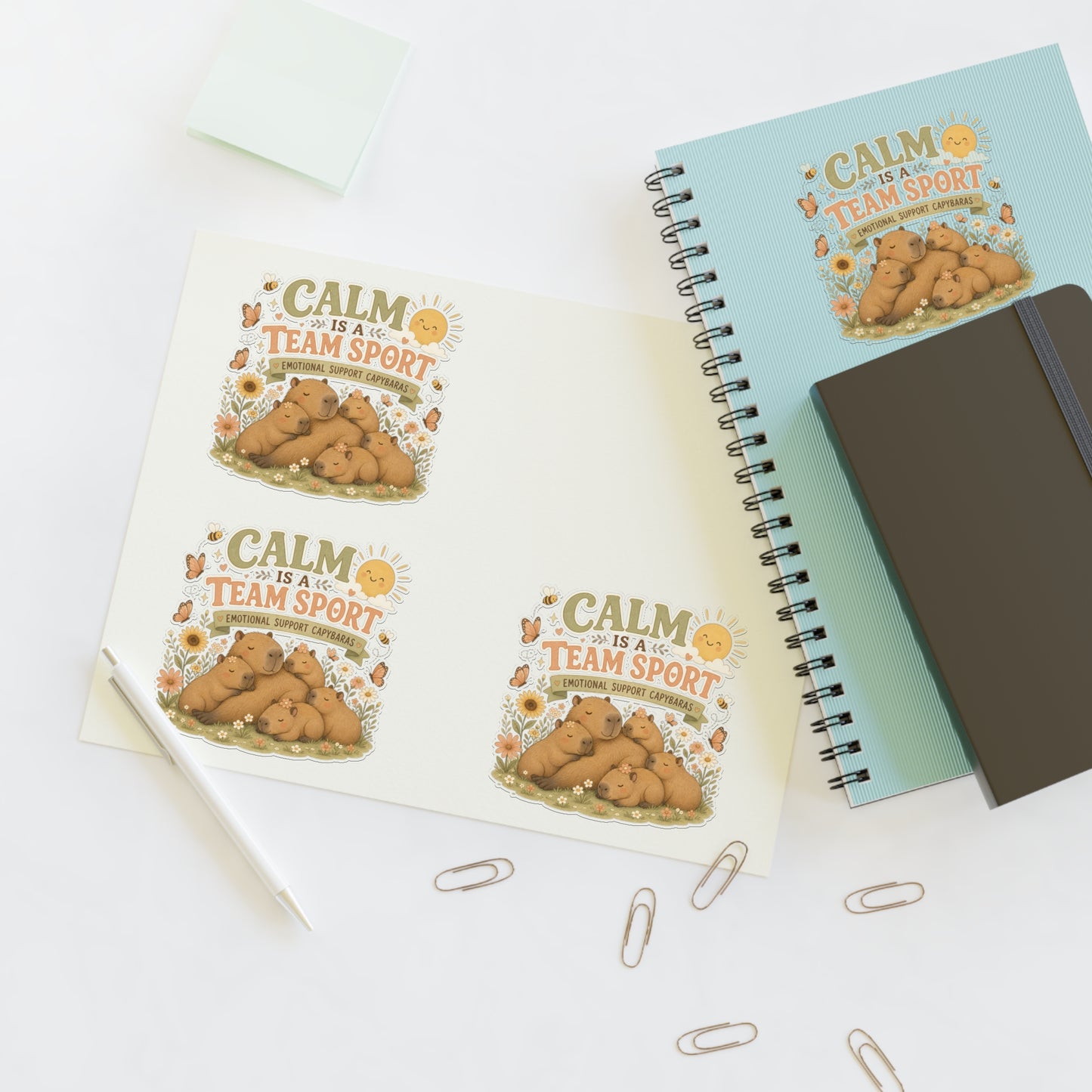 Calm Is A Team Sport Capybara Sticker Sheets | Cute Animal Calm Quote
