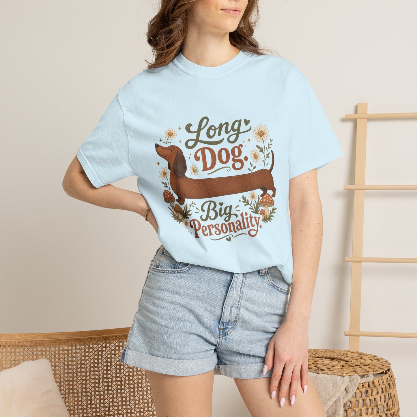 Long Dog Big Personality Dachshund T-shirt | Cute Sausage Dog Floral Design