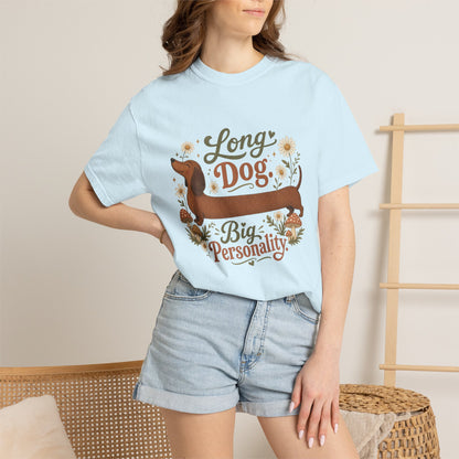 Long Dog Big Personality Dachshund T-shirt | Cute Sausage Dog Floral Design