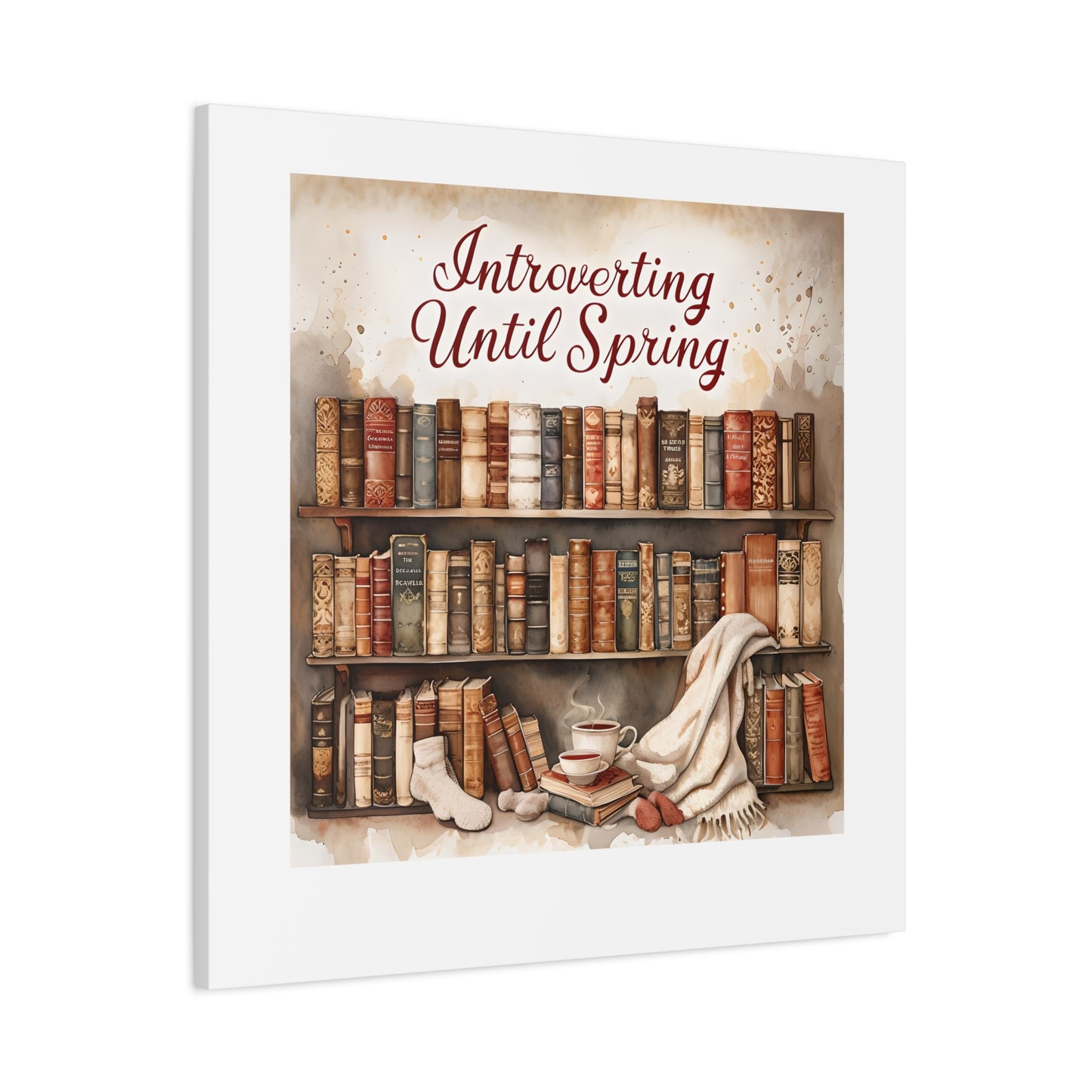 Cozy Wall Art, Introverting Until Spring Quote, Home Decor, Book Lover Gift, Spring Decor, Library Aesthetic