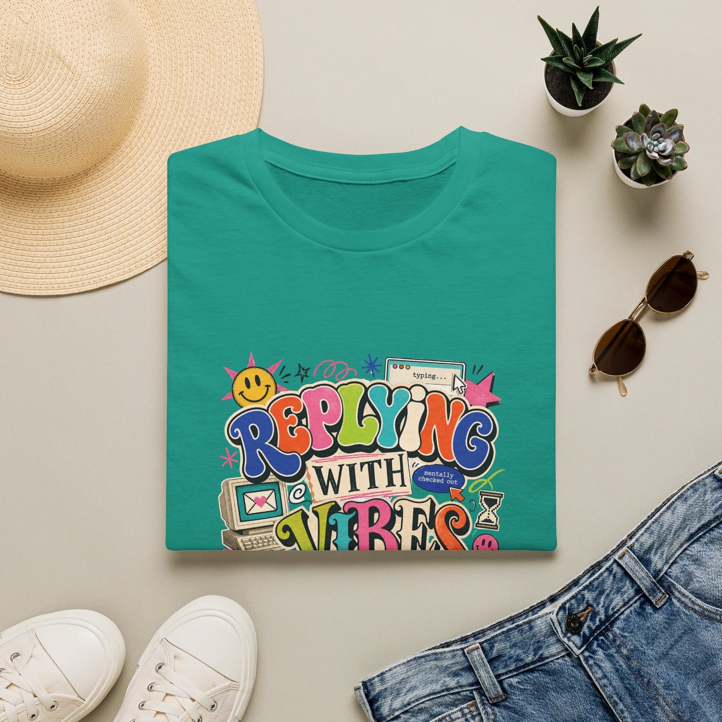 Replying With Vibes T-Shirt | Retro Colorful Typography, 90s Aesthetic