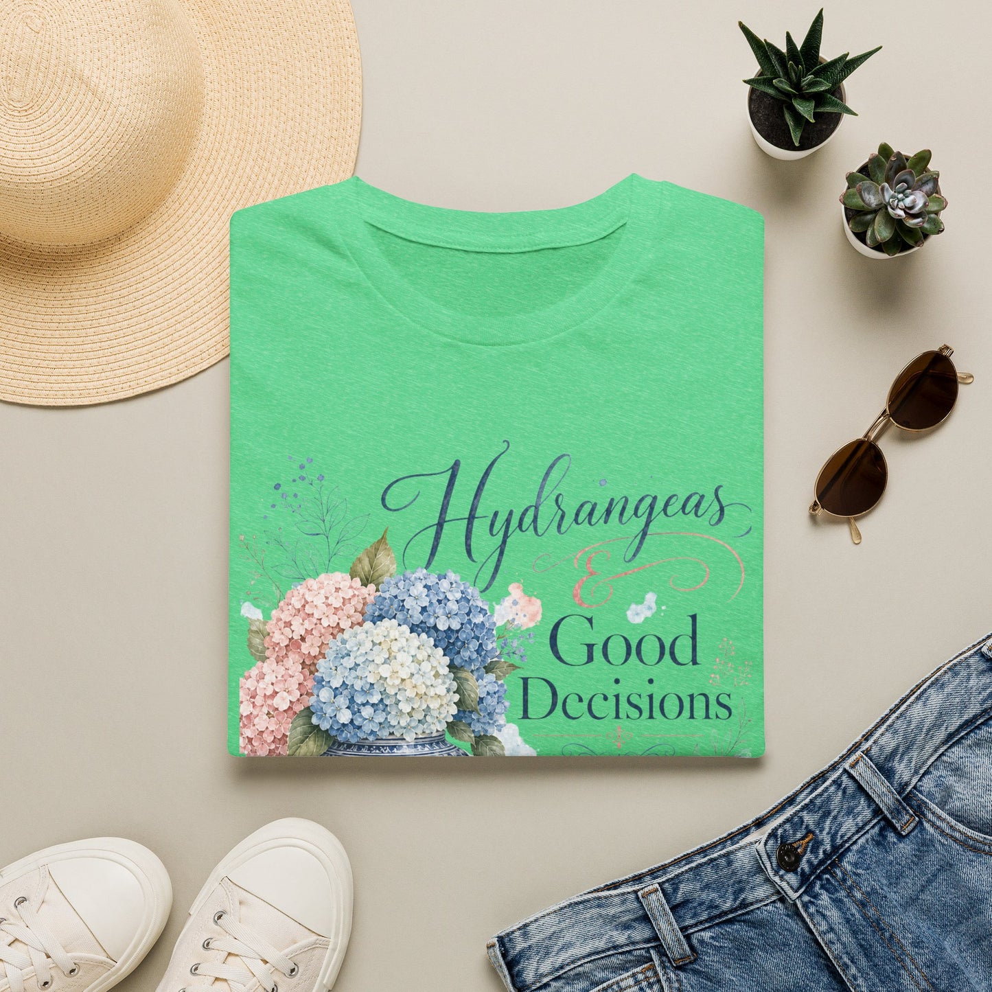 Hydrangeas & Good Decisions T-Shirt | Floral Hydrangea Design