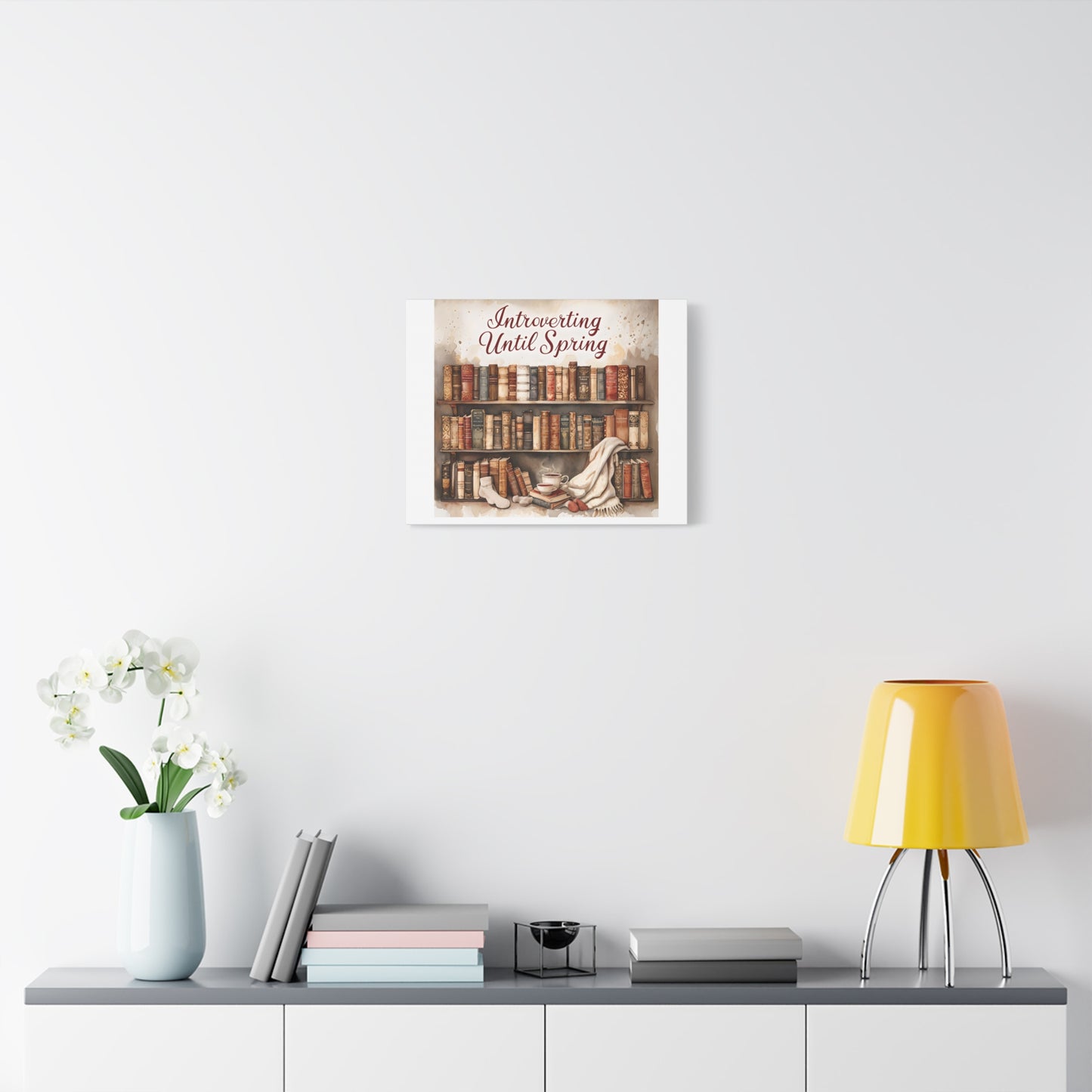 Cozy Wall Art, Introverting Until Spring Quote, Home Decor, Book Lover Gift, Spring Decor, Library Aesthetic