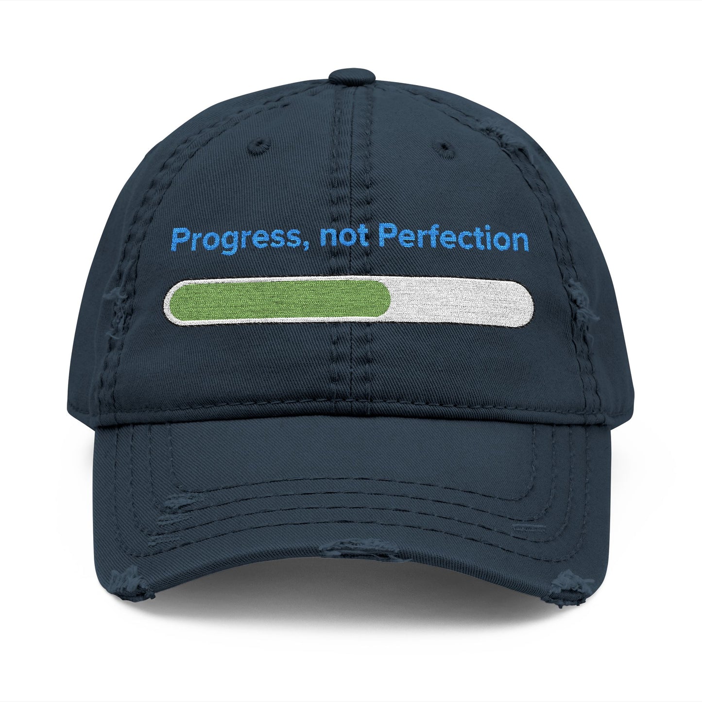 Embroidered "Progress, not Perfection"  Distressed Baseball Cap for Men and Women, Vintage Retro Hat, Inspirational Cap, Motivational Cap
