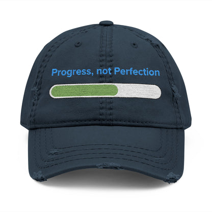 Embroidered "Progress, not Perfection"  Distressed Baseball Cap for Men and Women, Vintage Retro Hat, Inspirational Cap, Motivational Cap