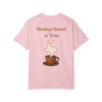 Blessings Brewed T-Shirt, Faith-Inspired Tee, Coffee Lover Gift, Texas Pride Apparel, Unisex Casual Wear