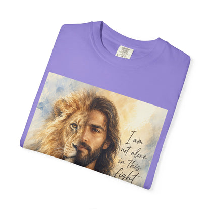 Jesus Lion Graphic T-Shirt — "I Am Not Alone in This Fight" Christian Faith Tee