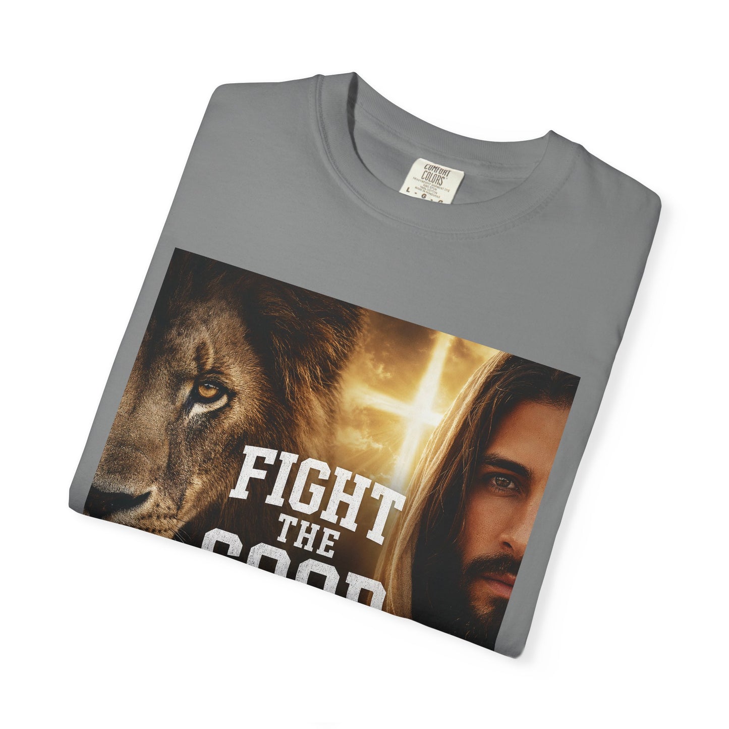 Fight the Good Fight T-shirt | Jesus and Lion Faith Graphic