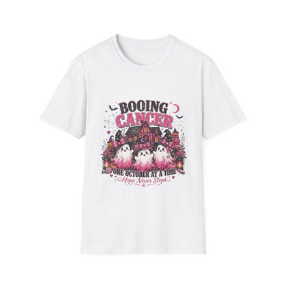 Booing Cancer T-Shirt | Halloween Haunted House, Ghosts, Pink Ribbon Awareness
