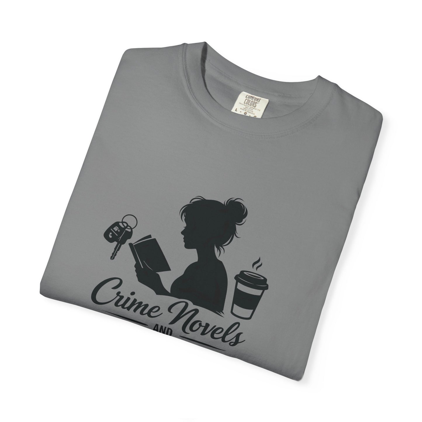 Crime Novels and Carpool Lines T-shirt | Reading Mom Silhouette, Coffee Graphic